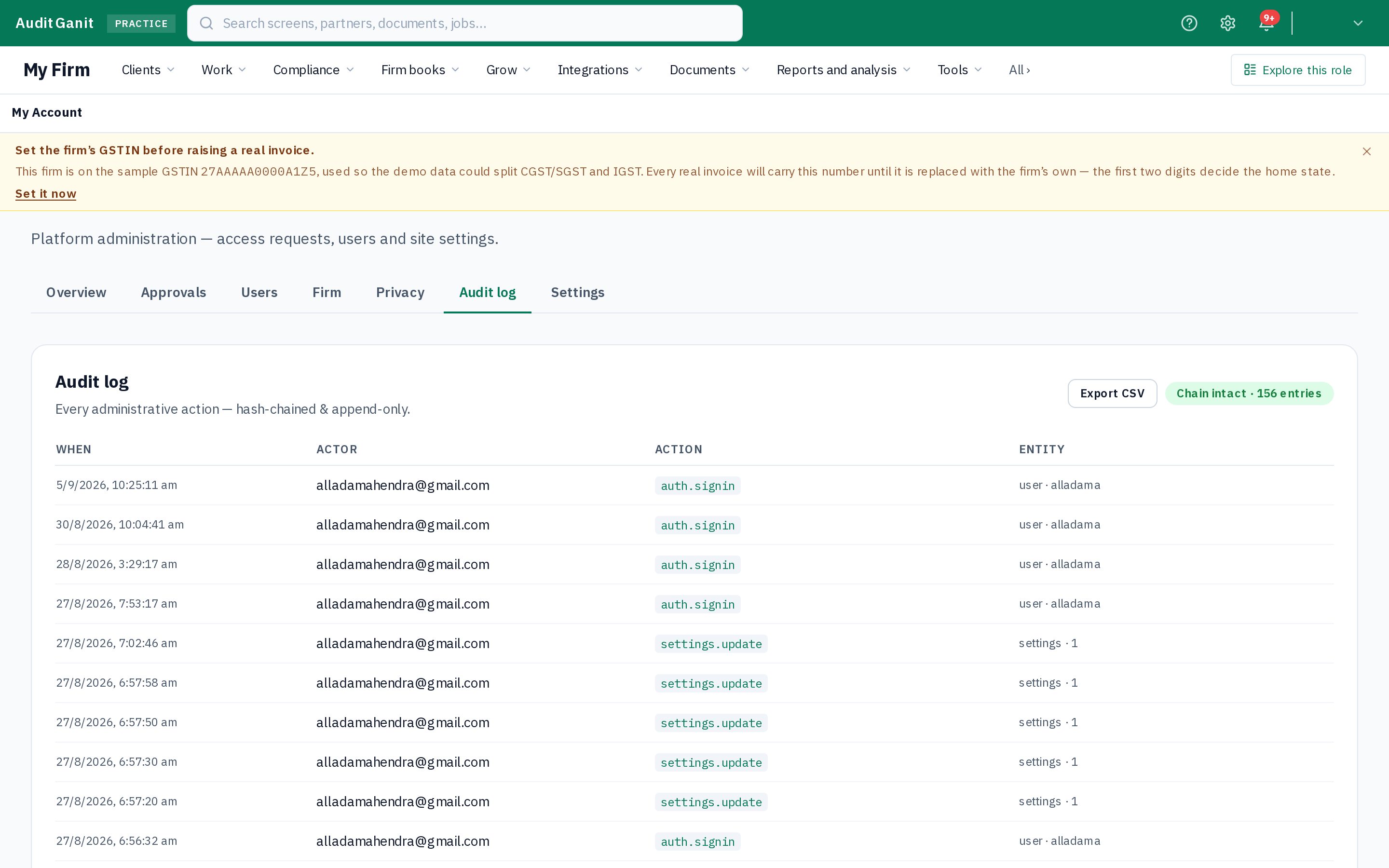 Audit log